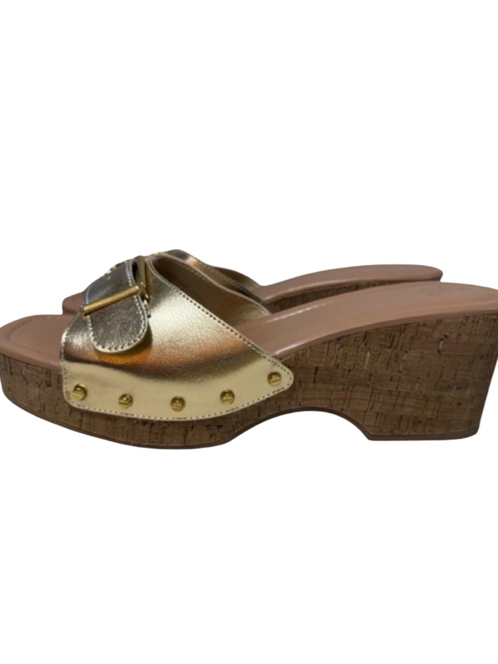 Time and Tru Metallic Gold Wedge Sandals NWT Size 11 Memory Foam Buckle - Picture 4 of 13